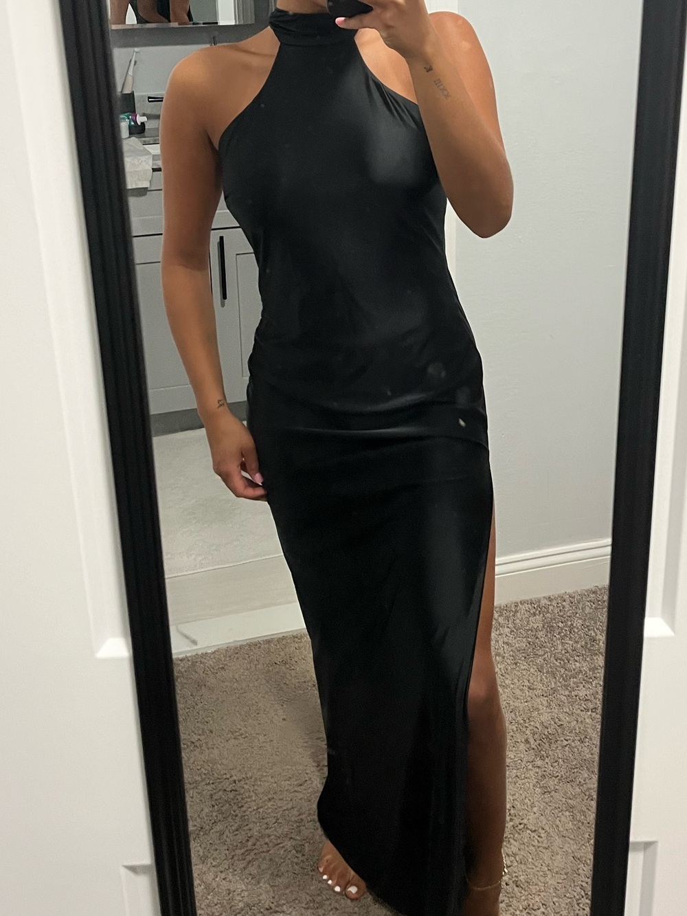 Black Halter Dress with Side Slit